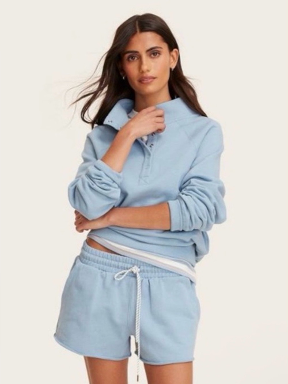 Light Blue Pullover Henley Sweatshirt - Women's Casual Top - Parke L/XL